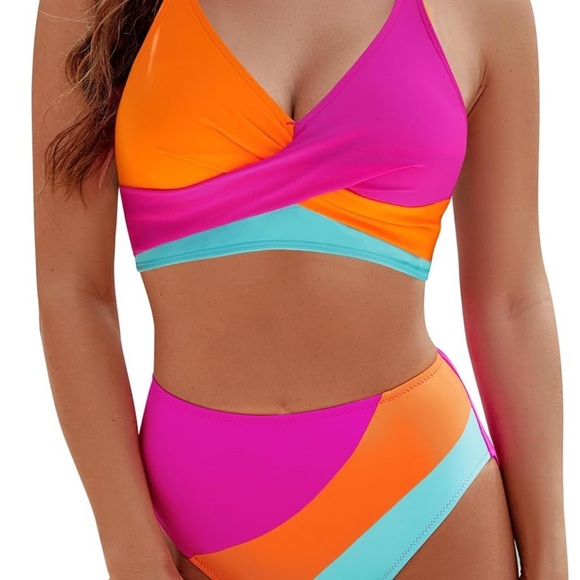 Vibrant Pink and Orange Women's Swimwear - Picture 3 of 5